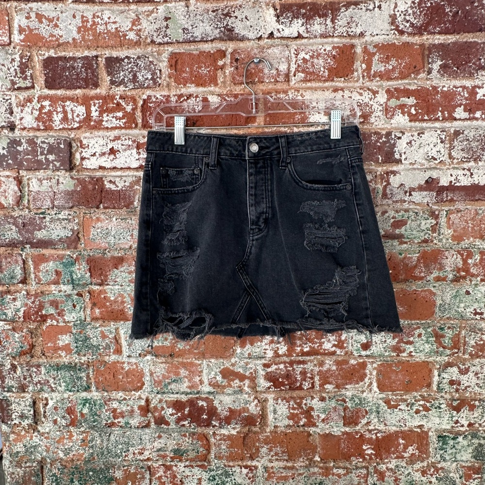 American Eagle Outfitters Black Distressed Denim Skirt